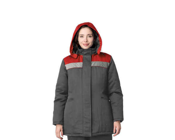Куртка зимняя женская Вьюга СОП (тк.Смесовая,210), т.серый/красный