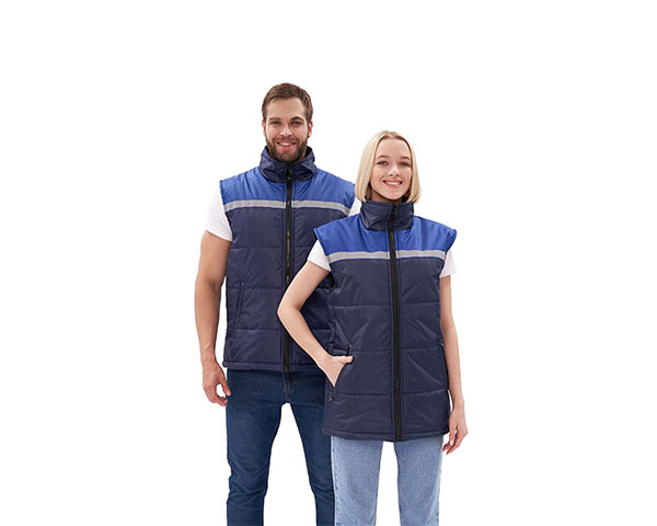 Жилет утепленный "Фаворит" синий с васильковой кокеткой, тк оксфорд, СВП 25 мм