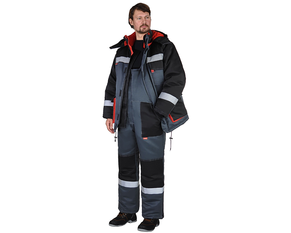 Костюм "Профиль" зим. куртка, п/к, т.серый с черным и красной отд. и СОП 50 мм