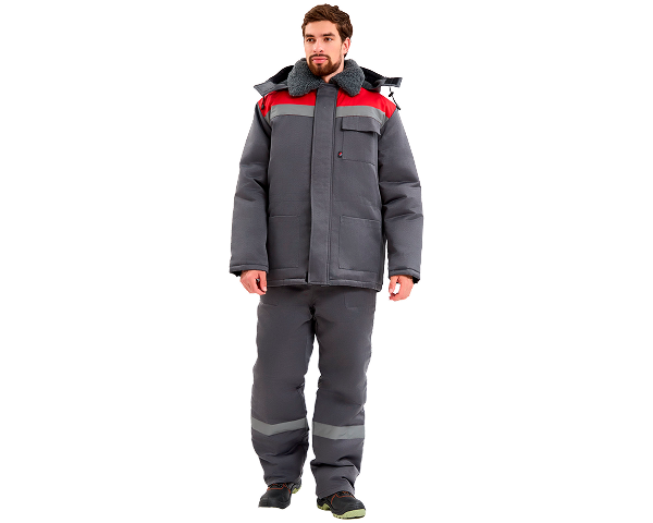 Костюм зимний Труженик-Ультра-2 СОП (тк.Смесовая,210) п/к, т.серый/красный