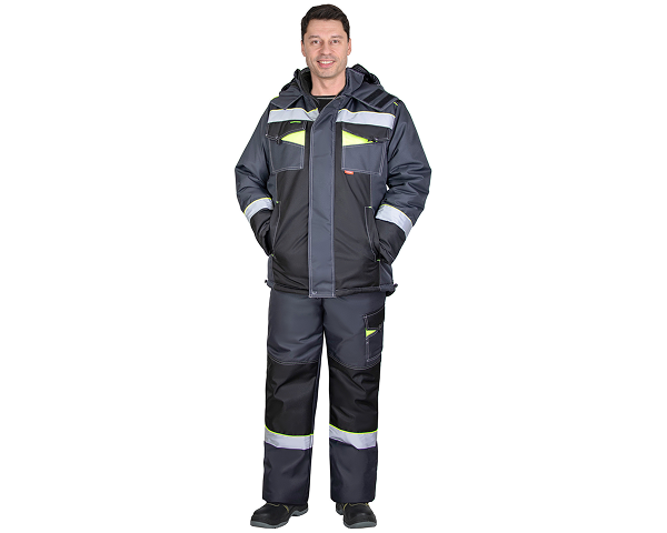 Костюм "ХОВАРД"-М зимний куртка дл.,брюки,т-сер с черным и лимон. отд. и СОП 50 мм