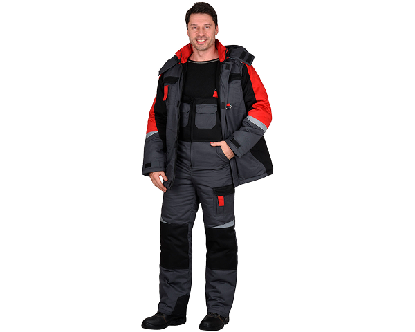 Костюм "Фаворит-Мега": зимний куртка дл.,п/к. т-серый с чер. и красн. и СОП