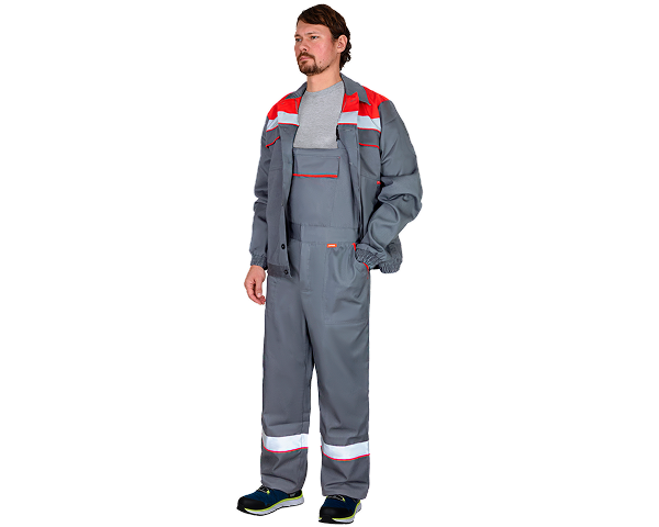 Костюм "МАСТЕР" летний: куртка кор., п/комб. серый с красным