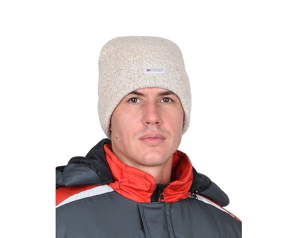 Шапка трикотажная бежевая Юка с утеплителем Тинсулейт