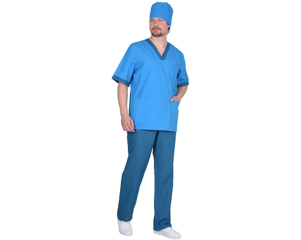 Костюм "Реал" мужской: куртка, брюки, колпак светло-синий с бирюзовым