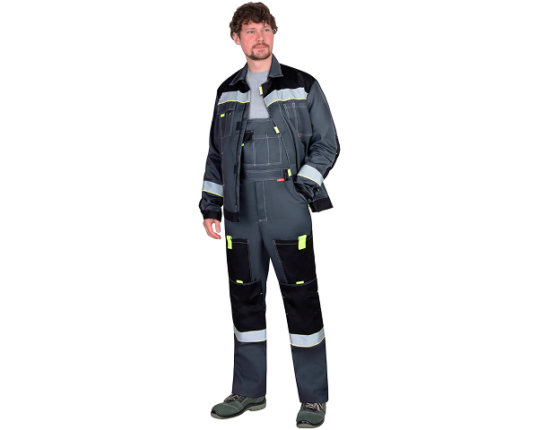 Костюм "ФАВОРИТ" летний: куртка, п/к.т,серый с черным с лимон. кантом и СОП 50мм